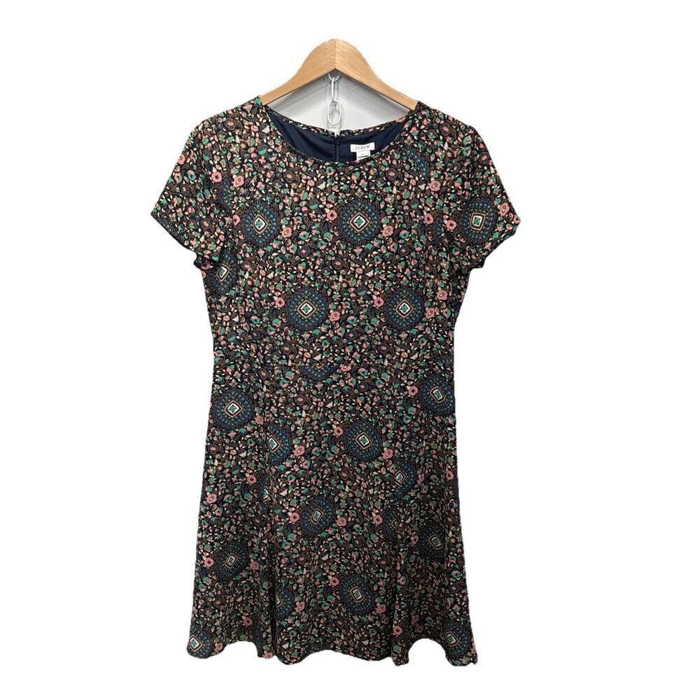 J Crew Flutter Sleeve Dress H5402 Medallion Print Multicolor Size 10 Boho Chic - Picture 2 of 10